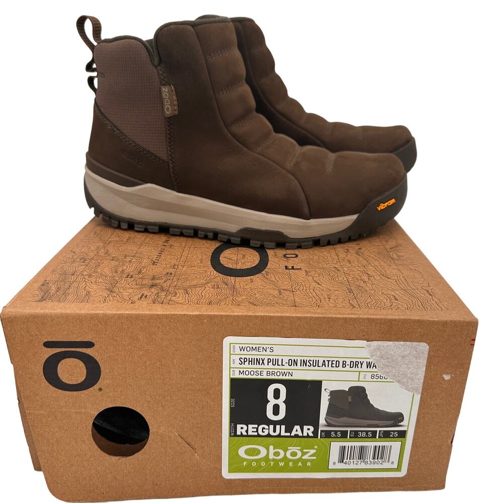Oboz Women's Brown Sphinx Pull On Insulated B-Dry Boots Size 8 New in Box